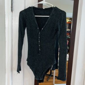 Free People Waffle Body Suit w/ Buttons at Bottom